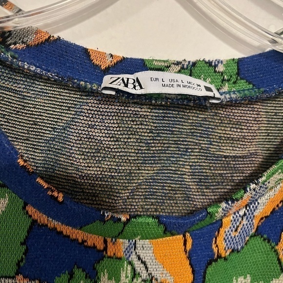 Zara Womens L Bold Jacquard Knit Tropical Floral Short Sleeve Midi Dress - Picture 4 of 7